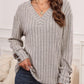 Ribbed V-Neck Long Sleeve T-Shirt