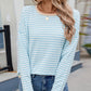 Striped Contrast Round Neck Long Sleeve Sweater