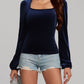 Square Neck Long Sleeve Velvet Top