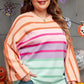 Plus Size Striped Round Neck Long Sleeve Sweater