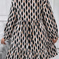 Plus Size Printed Johnny Collar Long Sleeve Dress