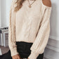 Cable Knit Round Neck Cold Shoulder Sweater