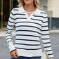 Striped Johnny Collar Long Sleeve Sweater