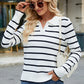 Striped Johnny Collar Long Sleeve Sweater