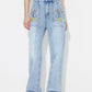 Flower High Rise Straight Leg Jeans with Pockets