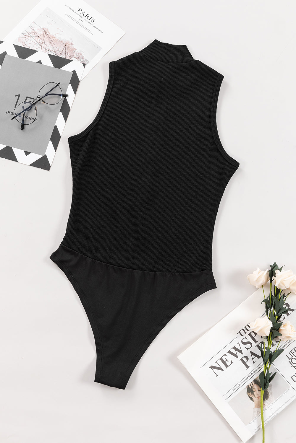 Zip Up Mock Neck Sleeveless Bodysuit