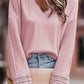 Lace Detail V-Neck Long Sleeve T-Shirt