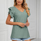 Eyelet Layered Flutter Sleeve V-Neck Knit Top