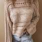 Cable-Knit Openwork Long Sleeve Sweater