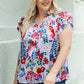 Plus Size Floral Smocked Flutter Sleeve Blouse