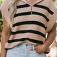 Striped Half Zip Cap Sleeve Knit Top