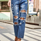 Distressed High Waist Straight Jeans