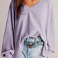 Waffle-Knit V-Neck Long Sleeve Top