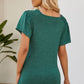 Smocked Round Neck Flutter Sleeve T-Shirt