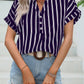 Striped Notched Short Sleeve Blouse