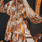 Printed Collared Neck Three-Quarter Sleeve Mini Shirt Dress