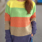 Color Block Round Neck Long Sleeve Sweater