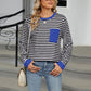 Pocketed Striped Round Neck Long Sleeve T-Shirt