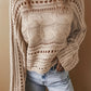 Hollow Out Cable-Knit Boat Neck Sweater