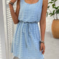 Eyelet Drawstring Round Neck Sleeveless Dress