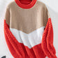 Contrast Round Neck Long Sleeve Sweater