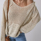 Openwork Dropped Shoulder Hooded Knit Top