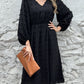 Full Size Swiss Dot V-Neck Long Sleeve Midi Dress