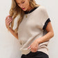 Contrast Trim Round Neck Cap Sleeve Knit Top