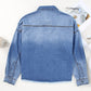 Raw Hem Sequin Football Long Sleeve Denim Jacket