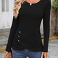 Decorative Button Round Neck Long Sleeve T-Shirt