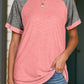 Full Size Contrast Round Neck Short Sleeve T-Shirt