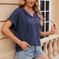 Half Button Drawstring Short Sleeve Hooded T-Shirt
