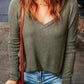 V-Neck Long Sleeve Ribbed Top