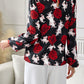 Frill Floral Mock Neck Long Sleeve Top