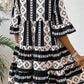 Tiered Printed Notched Half Sleeve Dress