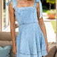 Square Neck Tie Shoulder Denim Dress