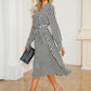 Tied Houndstooth Long Sleeve Midi Dress