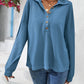 Half Button Collared Neck Long Sleeve Top