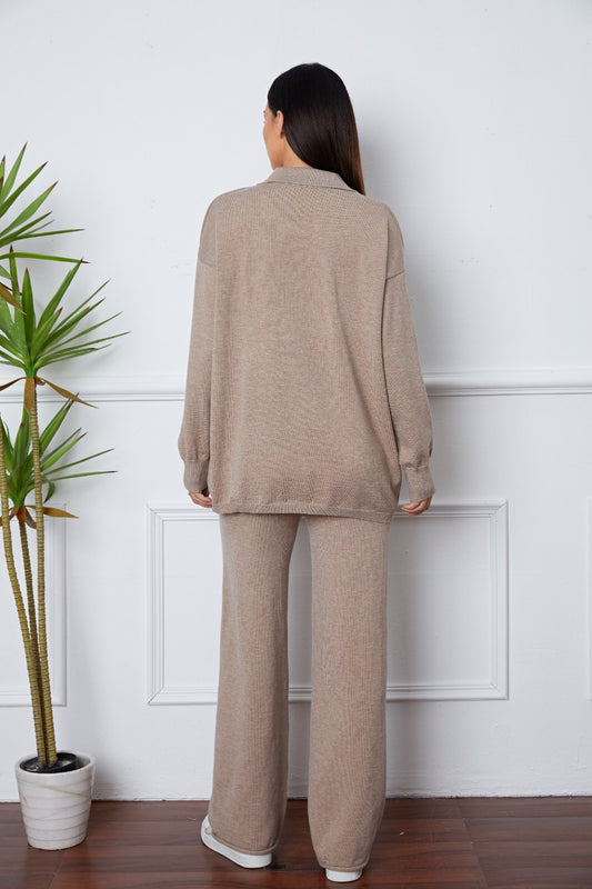 Dropped Shoulder Sweater and Long Pants Set