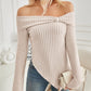 Ribbed Asymmetrical Hem Off-Shoulder Long Sleeve T-Shirt