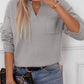 Pocketed Notched Long Sleeve Knit Top