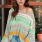 Contrast Striped Boat Neck Dropped Shoulder Sweater