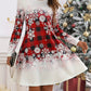 Snowflakes Plaid Round Neck Long Sleeve Dress