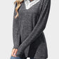 Lace Detail V-Neck Long Sleeve T-Shirt