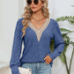 Lace Detail V-Neck Ribbed Blouse