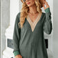 Slit V-Neck Long Sleeve T-Shirt