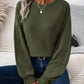 Ribbed Round Neck Lantern Sleeve T-Shirt