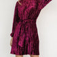 Velvet Round Neck Tie Waist Long Sleeve Mini Dress