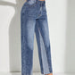 Contrast Patchwork Straight Jeans with Pockets