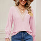 Eyelet V-Neck Flounce Sleeve T-Shirt